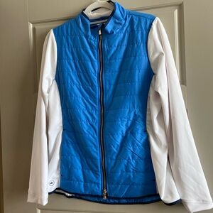 Peter Millar womens blue and white quilted front  full zip jacket, new with tags